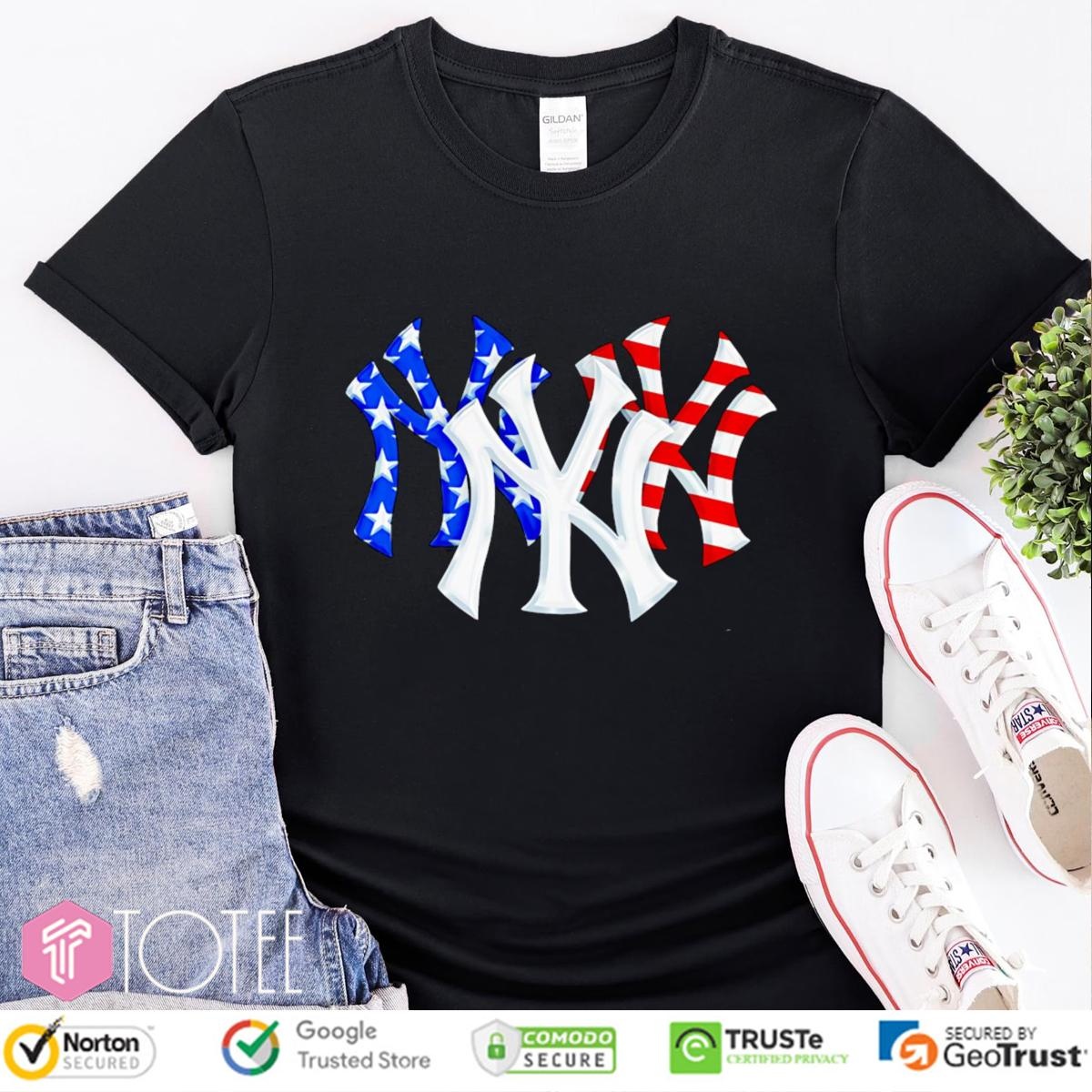 New York Yankees Red White And Blue American Flag 4Th Of July Baseball Logo T-shirt