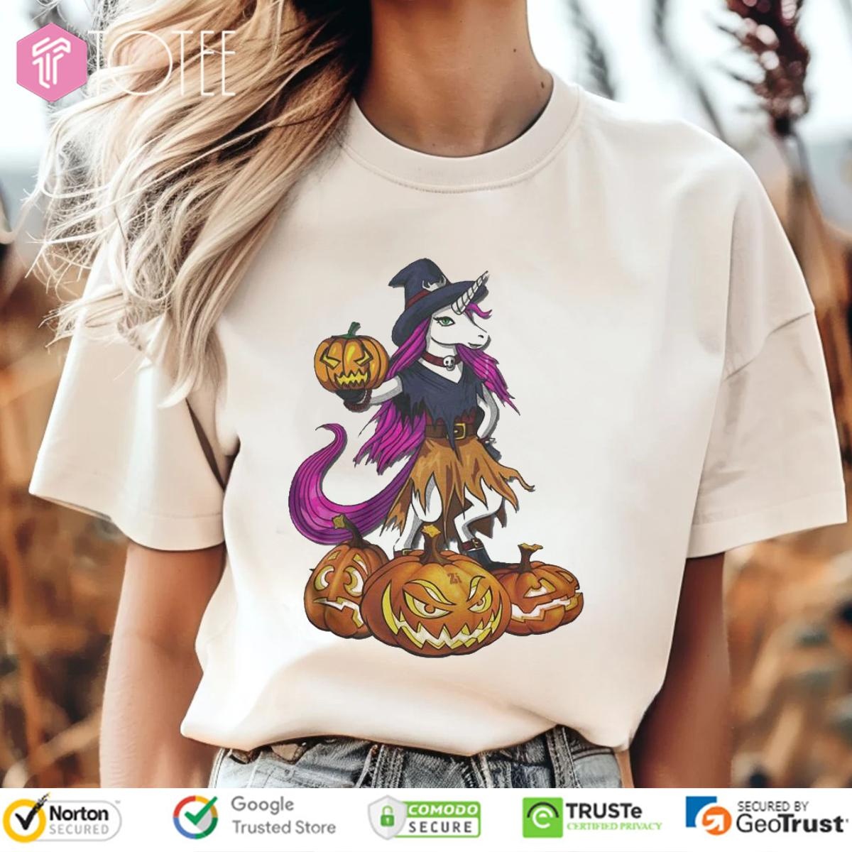 Unicorn Witch Spooky Halloween Pumpkin T-shirt