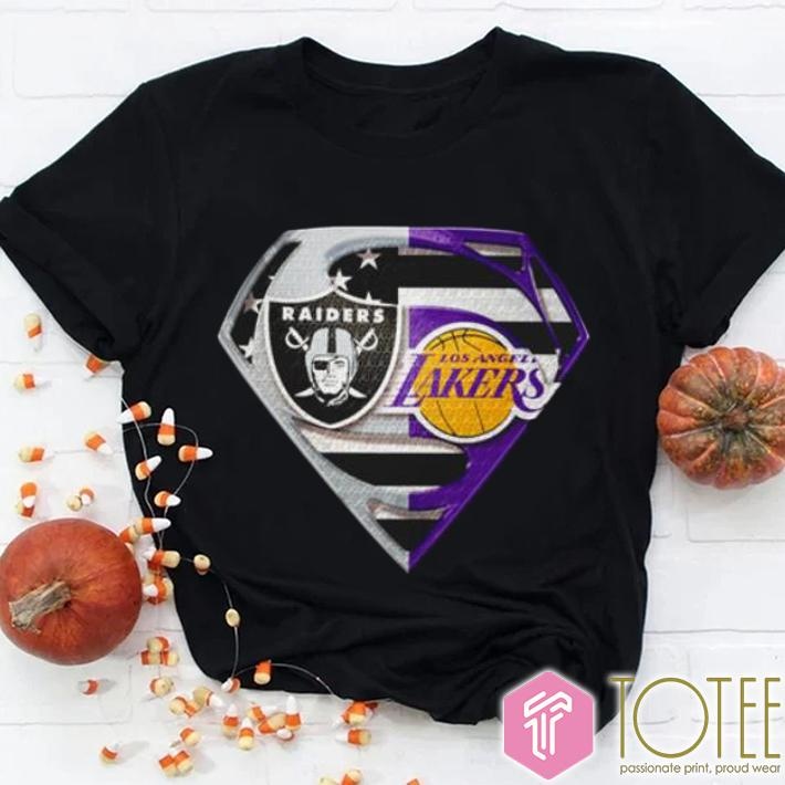 Las Vegas Raiders And Los Angeles Lakers Superman American Flag T-shirt