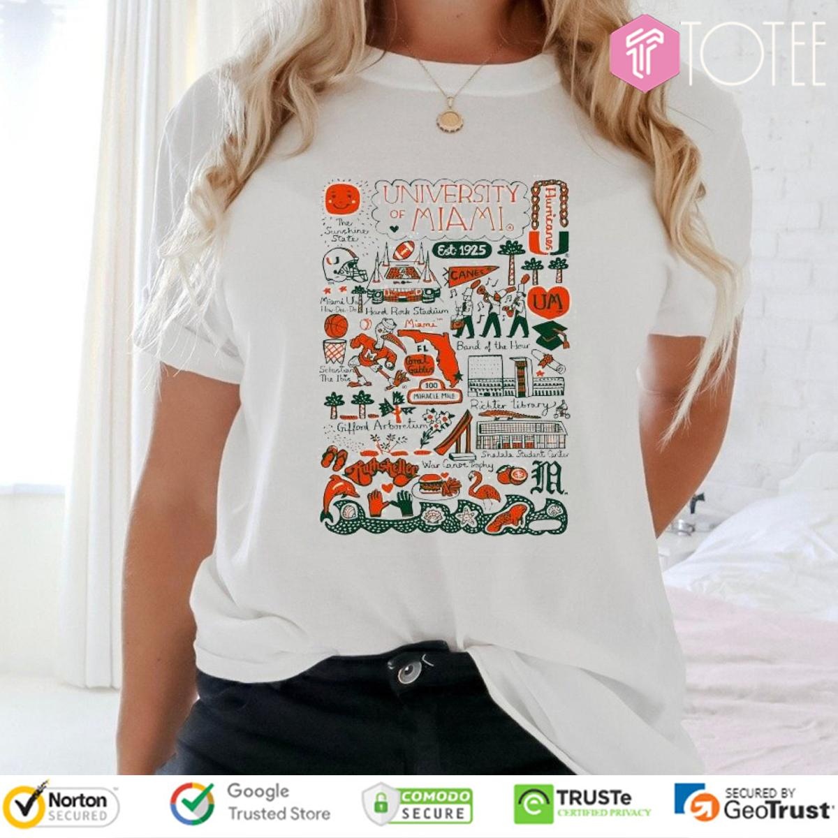 University Of Miami Hurricanes Art Illustration T-shirt